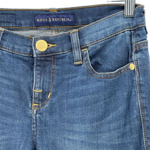 Rock & Republic Jeans Women Berlin Studded Long 4 Mid Rise Straight Denim Blue - Picture 4 of 9
